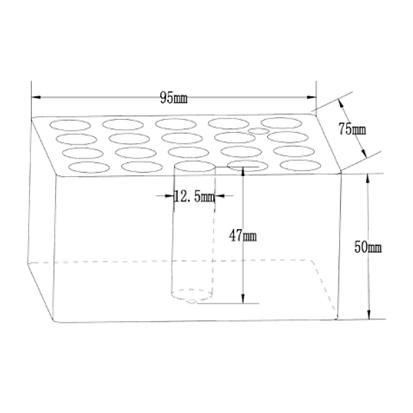 Blocco a 20 fori per provette da 12 mm.