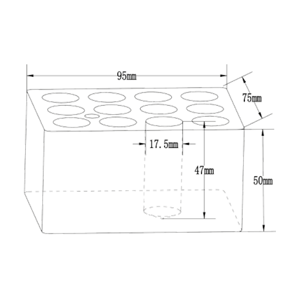 Blocco a 12 fori per provette da 16 mm.