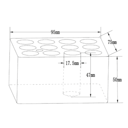 Blocco a 12 fori per provette da 16 mm.