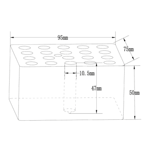 Blocco a 20 fori per provette da 2 ml.