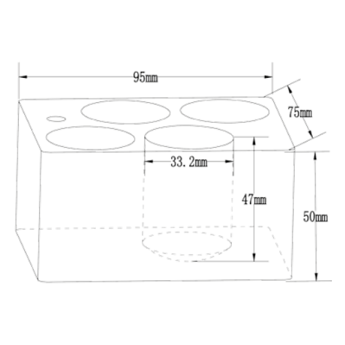Blocco a 4 fori per provette da 33 mm.