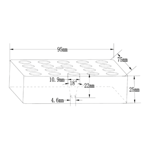 Blocco a 20 fori per provette da 1,5 ml.