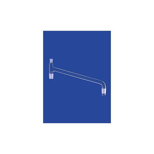 Testa di distillazione con braccio lungo con un cono femmina 14/23 e due coni maschio 14/23