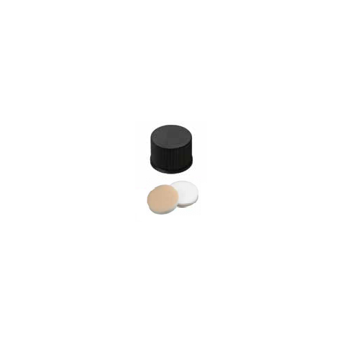 Tappo a vite nero 15/425 pieno con setto in Silicone bianco / PTFE naturale