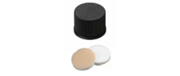Tappo a vite nero 20/400 pieno con setto in Silicone bianco / PTFE naturale