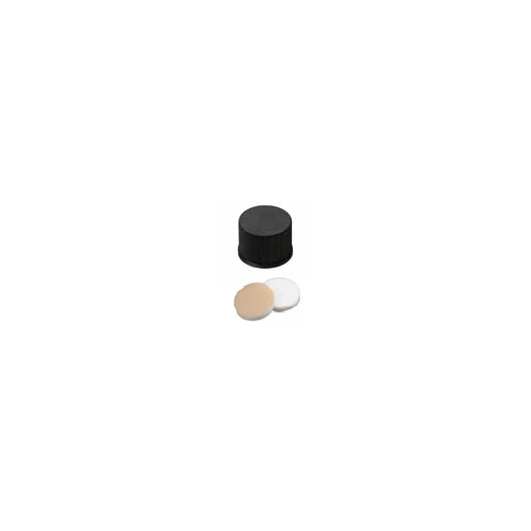 Tappo a vite nero 24/400 pieno con setto in Silicone bianco / PTFE naturale