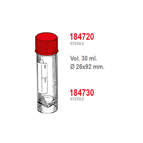 Contenitori sterili per campioni biologici in Polipropilene ml. 30 (26x92 mm.) conf. 400