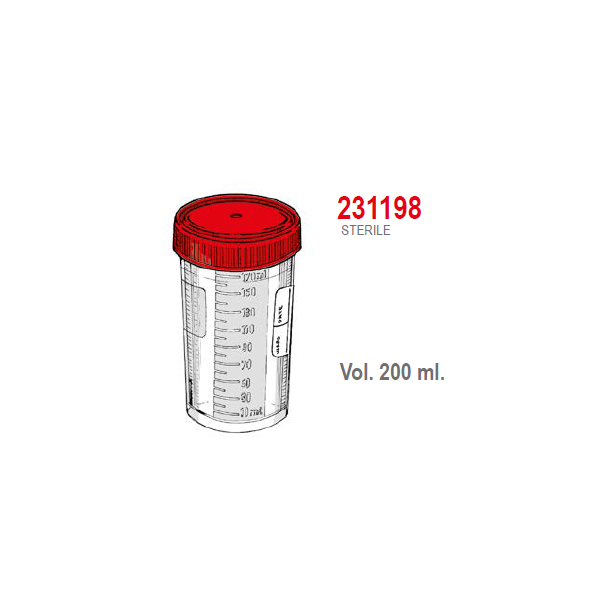 Contenitori sterile per urina in Polipropilene ml. 200 (graduato a fino a 170 ml.) conf. 300