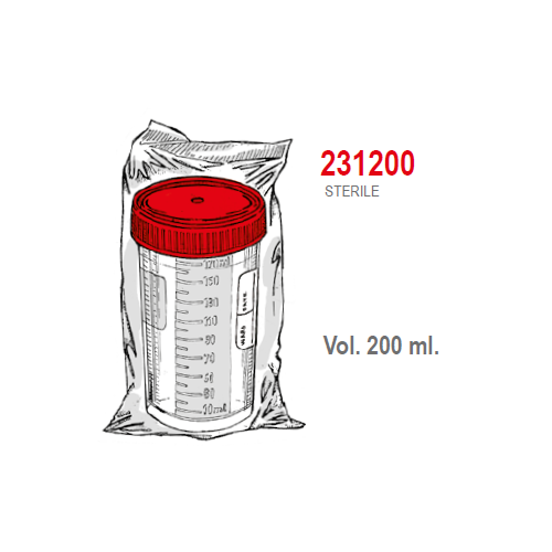 Contenitori sterili per urina in Polipropilene ml. 200 (graduato a fino a 170 ml.) conf. 250 singola
