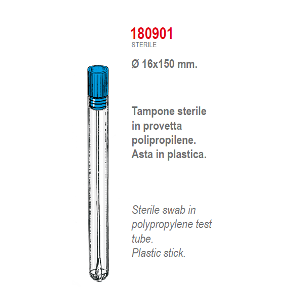 Tampone asta in plastica sterile in provetta (16x150 mm.) confezione da 1000