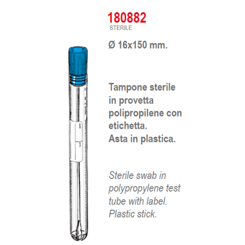 Tampone asta in plastica sterile in provetta (16x150 mm.) confezione da 1000