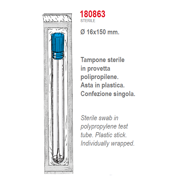 Tampone asta in plastica sterile in provetta (16x150 mm.) confezione singola da 500