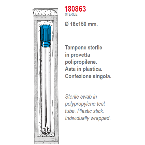 Tampone asta in plastica sterile in provetta (16x150 mm.) confezione singola da 500