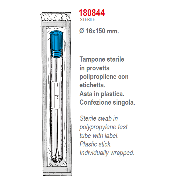 Tampone asta in plastica sterile in provetta (16x150 mm.) confezione singola da 500