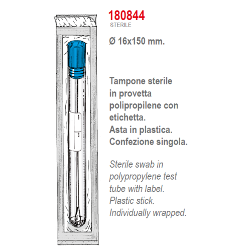 Tampone asta in plastica sterile in provetta (16x150 mm.) confezione singola da 500