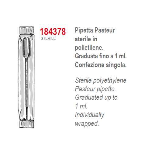 Pipette Pasteur in PE graduata fino a 1 ml. - confezione da 1000 - sterili singole