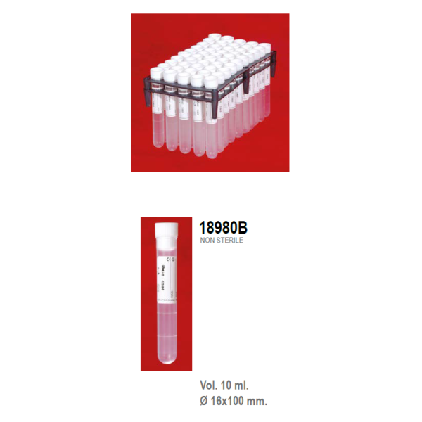 Provetta cilindrica in polipropilene con tappo a pressione ed etichetta - 16x100 mm. - 10 ml. - confezione da 1000 in rack da 50