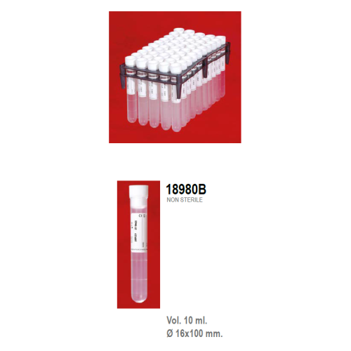 Provetta cilindrica in polipropilene con tappo a pressione ed etichetta - 16x100 mm. - 10 ml. - confezione da 1000 in rack da 50