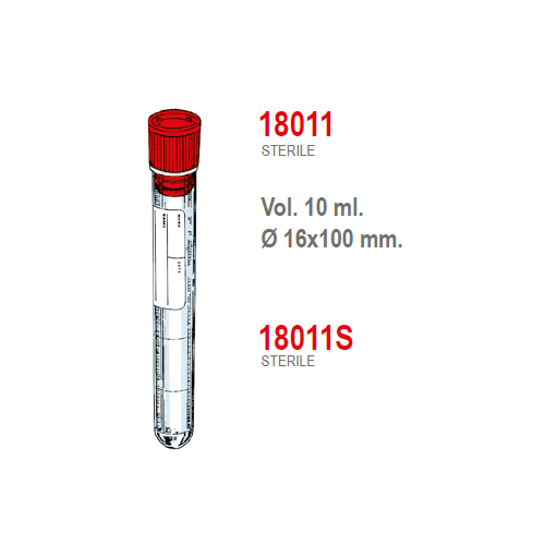Provetta cilindrica in polistirolo con tappo a pressione ed etichetta - 16x100 mm. - 10 ml. - confezione da 800 sterili