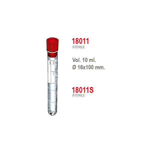 Provetta cilindrica in polistirolo con tappo a pressione ed etichetta - 16x100 mm. - 10 ml. - confezione da 800 sterili singole