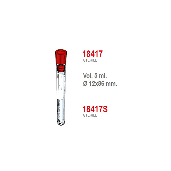 Provetta cilindrica in polistirolo con tappo a pressione ed etichetta - 12x86 mm. - 5 ml. - confezione da 1500 sterili