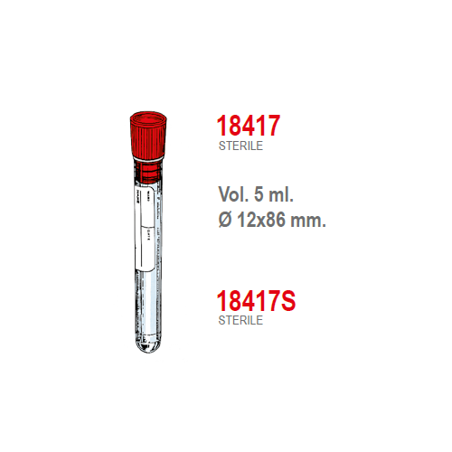 Provetta cilindrica in polistirolo con tappo a pressione ed etichetta - 12x86 mm. - 5 ml. - confezione da 1500 sterili