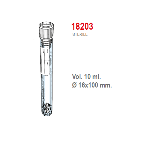 Provetta sierosep con tappo a pressione ed etichetta - 16x100 mm. - 10 ml. - confezione da 1000 sterili