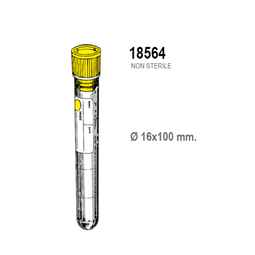 Provetta con 0,5 ml. di sodio citrato - tappo giallo - 16x100 mm. - confezione da 1000