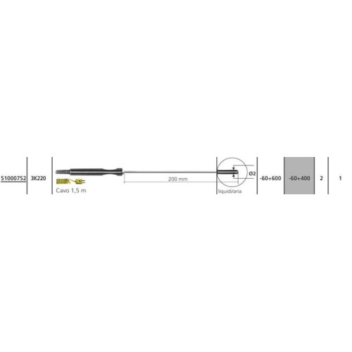 Sonda termocoppia tipo K - 3K220 (liquidi / aria -60 +600°C)