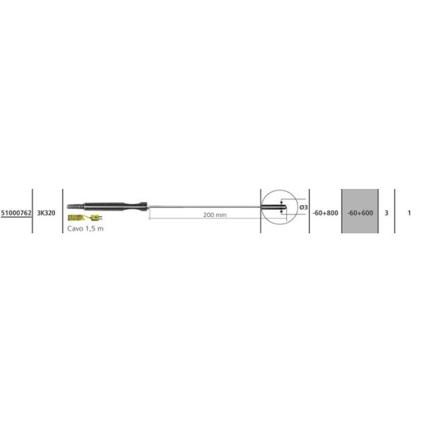 Sonda termocoppia tipo K - 3K320 (liquidi / aria -60 +800°C)