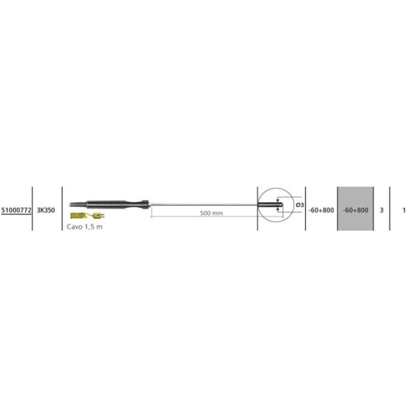 Sonda termocoppia tipo K - 3K350 (liquidi / aria -60 +800°C)