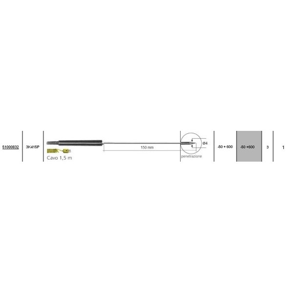 Sonda termocoppia tipo K - 3K415P (Penetrazione -50 +600°C)