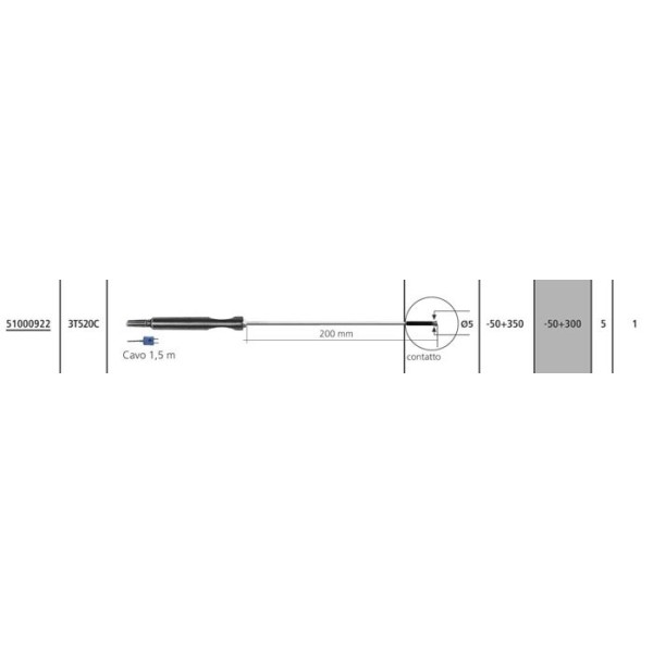 Sonda termocoppia tipo T - 3T520C (contatto -50 +350°C)