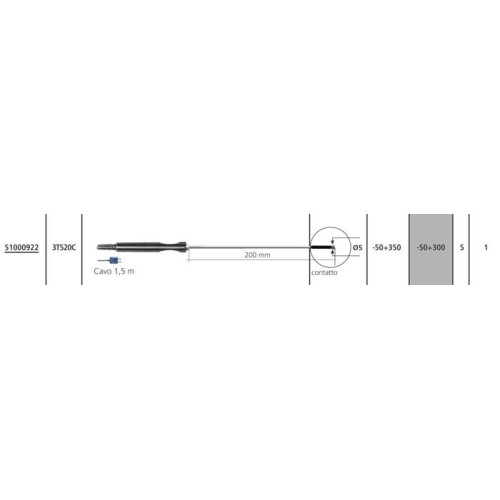 Sonda termocoppia tipo T - 3T520C (contatto -50 +350°C)