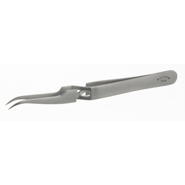 Pinzetta in acciaio inox ad azione inversa punte curve sottili mm. 120