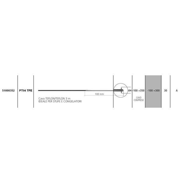 Sonda PT100 - PT94 TFE (liquidi/aria -100 +300°C)