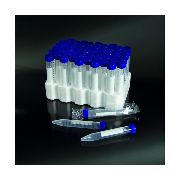 Provetta conica in polipropilene con tappo a vite 17x120 mm. - 15 ml. - confezione da 500 sterili in rack da 50