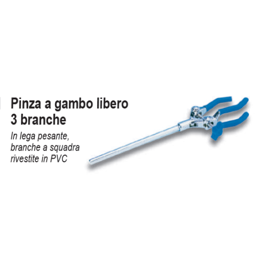 Pinza a gambo libero 3 branche rivestite in PVC apertura 0 - 80 mm.