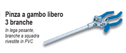 Pinza a gambo libero 3 branche rivestite in PVC apertura 0 - 80 mm.