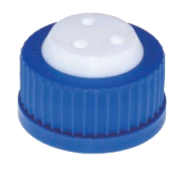 Tappo a vite blu GL 45 di sicurezza con 3 porte per tubi diametro 1/8" (3,2 mm.)