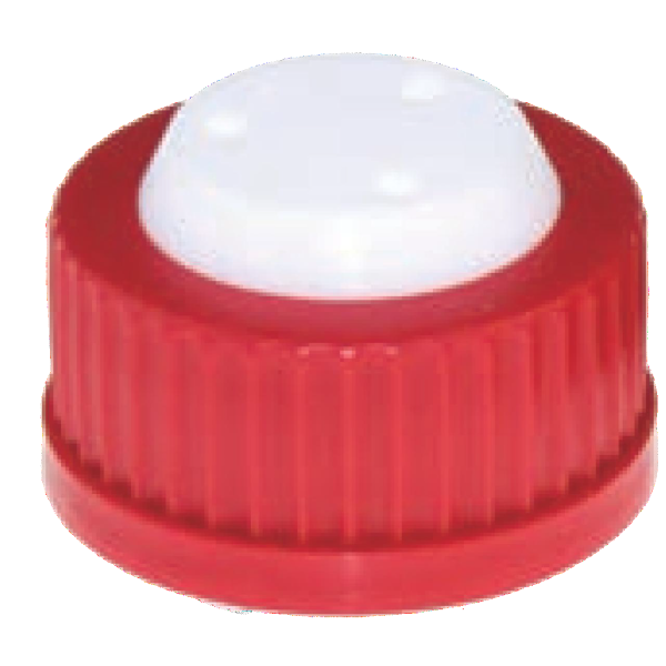 Tappo a vite rosso GL 45 di sicurezza con 3 porte per tubi diametro 1/8" (3,2 mm.)