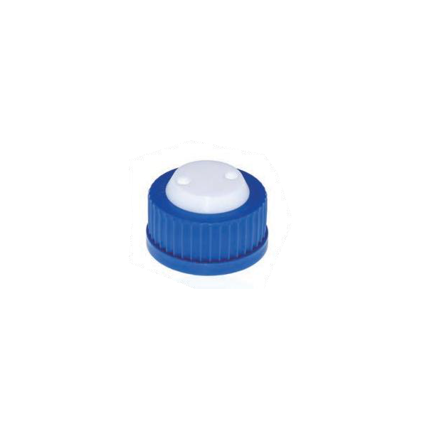 Tappo a vite blu GL 45 di sicurezza con 2 porte per tubi diametro 1/16" (1,6 mm.)