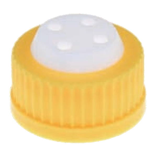 Tappo a vite giallo GL 45 di sicurezza con 4 porte per tubi diametro 1/16" (1,6 mm.)