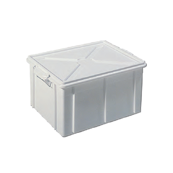 Cassetta sovrapponibile in PP litri 60 (620x400x310 mm.) con coperchio e ganci di chiusura