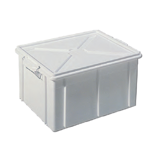 Cassetta sovrapponibile in PP litri 60 (620x400x310 mm.) con coperchio e ganci di chiusura