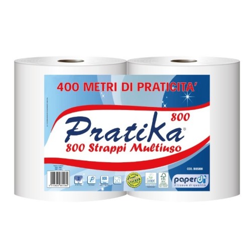 Rotolo in pura cellulosa 800 strappi - confezione da 2