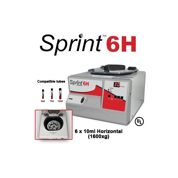 Centrifuga da banco sprint 6h con rotore basculante a 6 posti per provette da 10 ml.