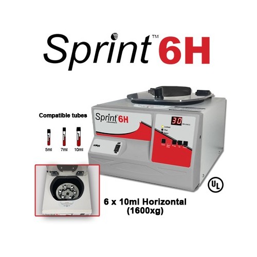Centrifuga da banco sprint 6h con rotore basculante a 6 posti per provette da 10 ml.