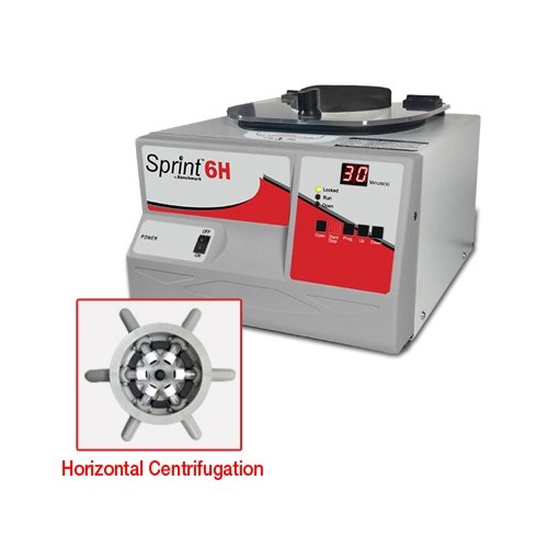 Centrifuga da banco sprint 6h con rotore basculante a 6 posti per provette da 10 ml.