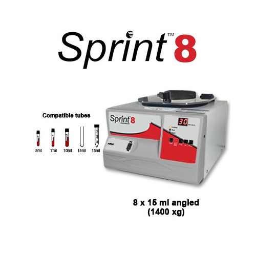 Centrifuga da banco sprint 8 con rotore fisso a 8 posti per provette da 15 ml.